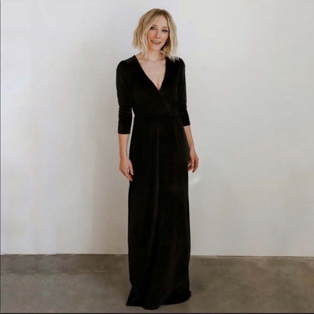 Baltic Born Sophia Black Velvet Maxi Dress Gown 3/4 sleeve XS